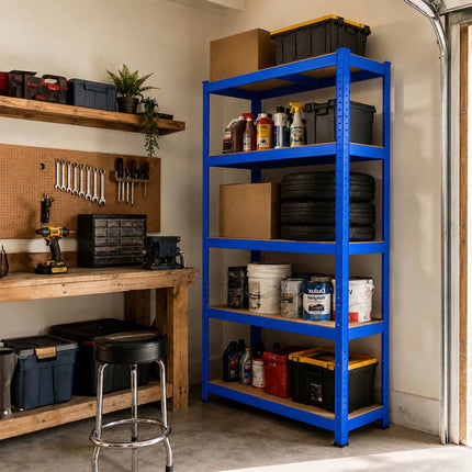 Heavy-Duty Steel Storage Rack with 5 Adjustable Shelves, 175 kg per Shelf, Blue