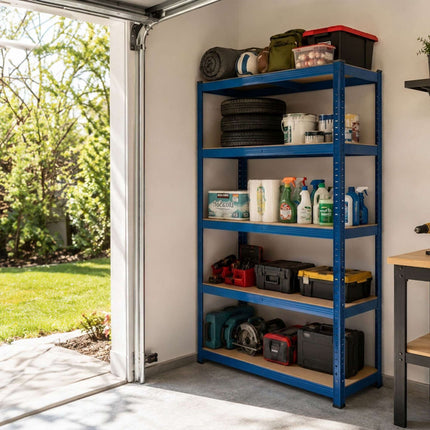 Heavy-Duty Steel Storage Rack with 5 Adjustable Shelves, 175 kg per Shelf, Blue