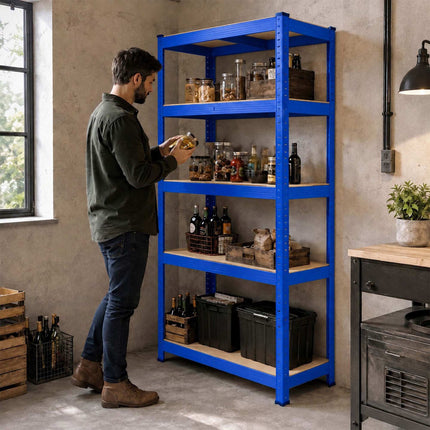 Heavy-Duty Steel Storage Rack with 5 Adjustable Shelves, 175 kg per Shelf, Blue