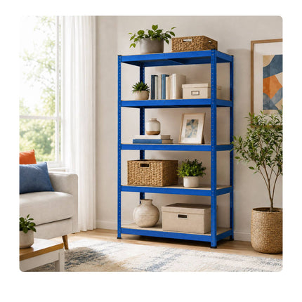 Heavy-Duty Steel Storage Rack with 5 Adjustable Shelves, 175 kg per Shelf, Blue