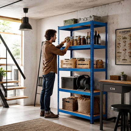 Heavy-Duty Steel Storage Rack with 5 Adjustable Shelves, 175 kg per Shelf, Blue