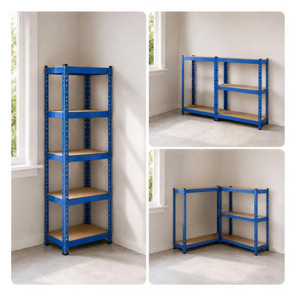 Heavy-Duty Steel Storage Rack with 5 Adjustable Shelves, 175 kg per Shelf, Blue