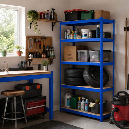 Heavy-Duty Steel Storage Rack with 5 Adjustable Shelves, 175 kg per Shelf, Blue