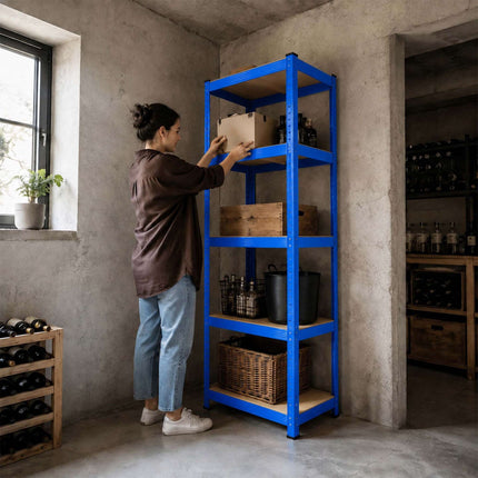 Heavy-Duty Steel Storage Rack with 5 Adjustable Shelves, 175 kg per Shelf, Blue