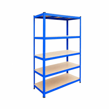 Heavy-Duty Steel Storage Rack with 5 Adjustable Shelves, 175 kg per Shelf, Blue