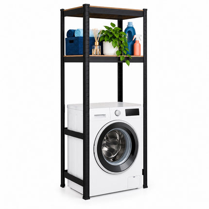 Heavy-Duty Washing Machine Rack, Industrial Steel and MDF – Black/Brown