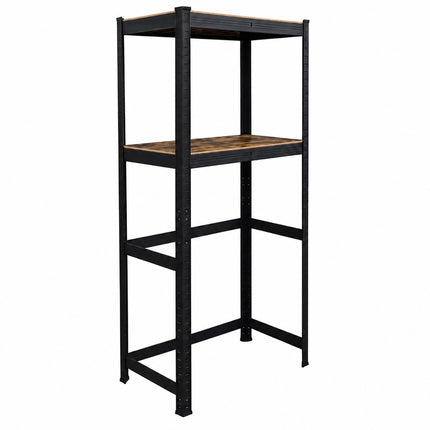 Heavy-Duty Washing Machine Rack, Industrial Steel and MDF – Black/Brown