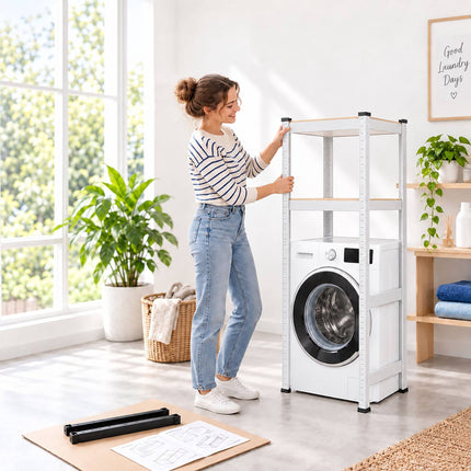 Heavy-Duty Washing Machine Shelf, Narrow Steel Frame, White, 200 kg per Shelf
