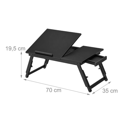 Height-Adjustable Bamboo Lap Desk with Drawer, 5 Tilt Angles – Black, Foldable