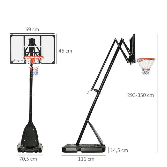 Verstellbarer Basketballständer aus Stahl, 293-350 cm, mit Rollen
