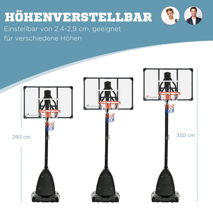 Support de basket-ball réglable en hauteur (293-350 cm) enroulable en acier
