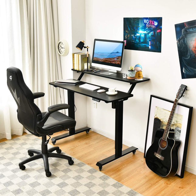 Höhenverstellbarer Schreibtisch auf Rollen, 120x68 cm, Schwarz
