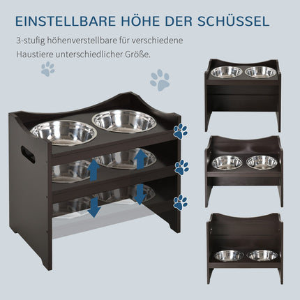 Verstellbare Futterstation für Hunde, Edelstahlnapf, 54 cm
