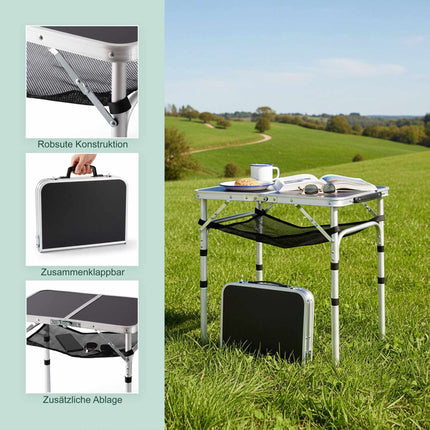 Height-Adjustable Folding Camping Table, Aluminium Frame