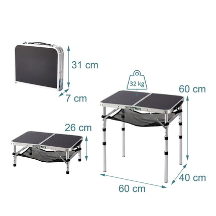 Height-Adjustable Folding Camping Table, Aluminium Frame