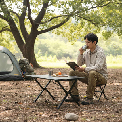 Height-Adjustable Folding Camping Table, Steel, Weatherproof