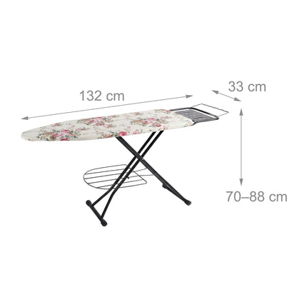 Höhenverstellbares Bügelbrett mit Bügeleisenablage, 110x33 cm