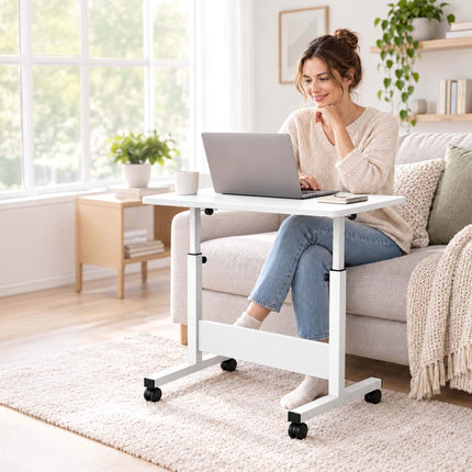 Height-Adjustable Laptop Desk on Castors, Tilting Top – White, 67-90 cm