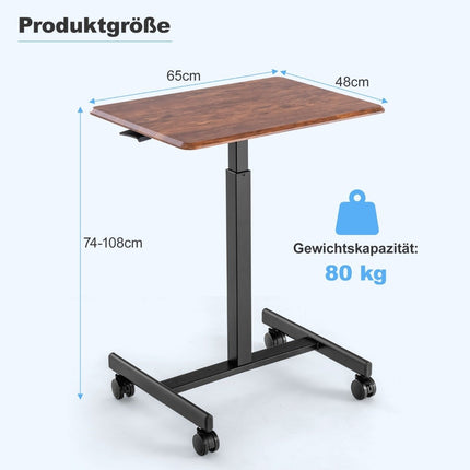 Height Adjustable Laptop Desk with Wheels Computer Desk Cart Nursing Table Brown