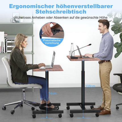 Height Adjustable Laptop Desk with Wheels Computer Desk Cart Nursing Table Brown