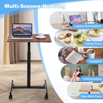 Height Adjustable Laptop Desk with Wheels Computer Desk Cart Nursing Table Brown
