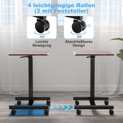 Height Adjustable Laptop Desk with Wheels Computer Desk Cart Nursing Table Brown
