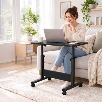 Height-Adjustable Laptop Table with Castors, Tilting Top – Black, 67-90 cm