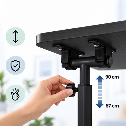 Height-Adjustable Laptop Table with Castors, Tilting Top – Black, 67-90 cm