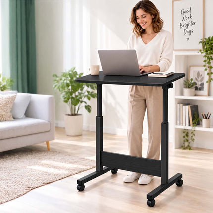 Height-Adjustable Laptop Table with Castors, Tilting Top – Black, 67-90 cm