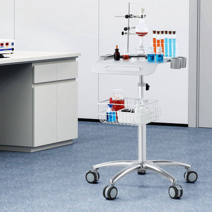 Height-Adjustable Medical Cart With Locking Wheels