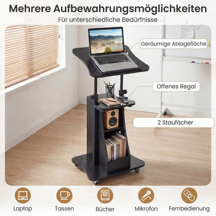 Höhenverstellbares mobiles Rednerpult mit neigbarer Platte, schwarz