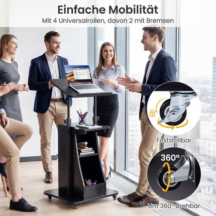 Höhenverstellbares mobiles Rednerpult mit neigbarer Platte, schwarz