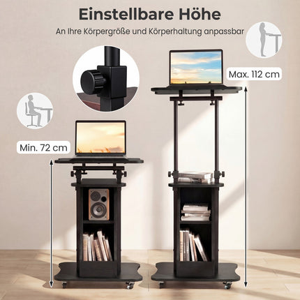 Höhenverstellbares mobiles Rednerpult mit neigbarer Platte, schwarz