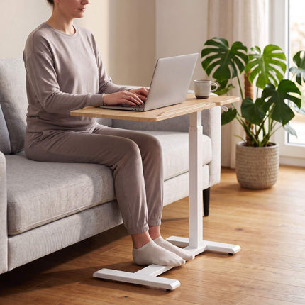 Height-Adjustable Standing Desk with Castors, Natural White