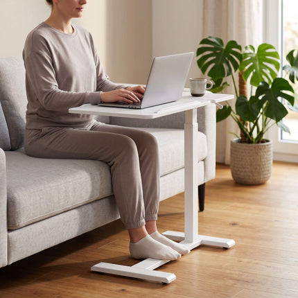 Height-Adjustable Standing Desk with Castors – White