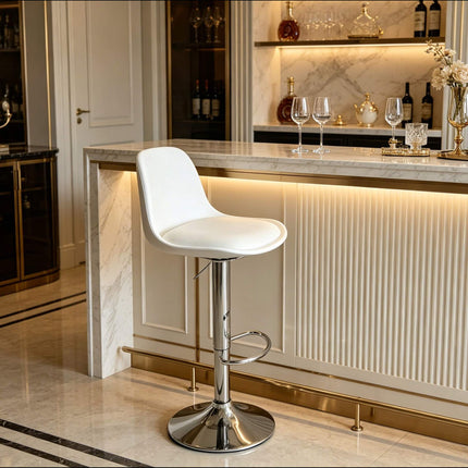 Height-Adjustable Swivel Bar Stools with Backrest, Set of 2, White