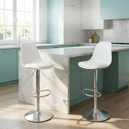Height-Adjustable Swivel Bar Stools with Backrest, Set of 2, White