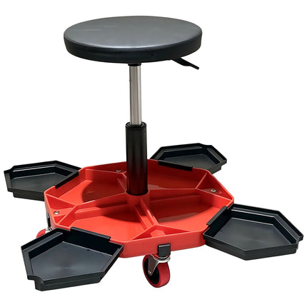 Height-Adjustable Workshop Stool with 4 Tool Compartments, Black/Red, 136 kg