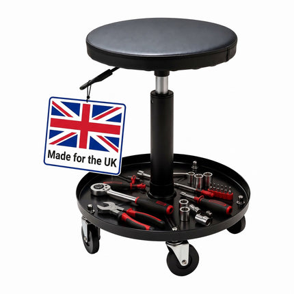 Height-Adjustable Workshop Stool with Tool Tray, 42–56 cm, Max 120 kg, Black