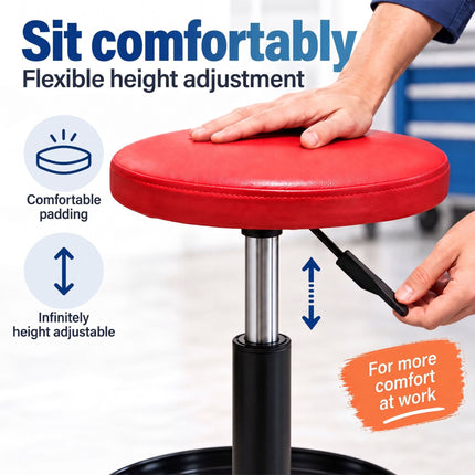 Height-Adjustable Workshop Stool with Tool Tray, 42–56 cm, Max 120 kg, Black