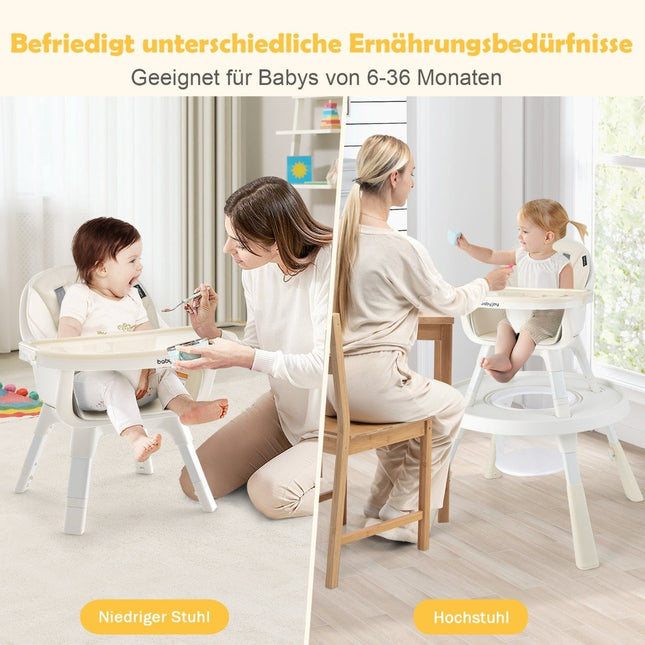 Höhenverstellbarer 6-in-1 Babyhochstuhl Beige Hochstuhl &amp; Esszimmerstuhl &amp; Kindersitzgruppe