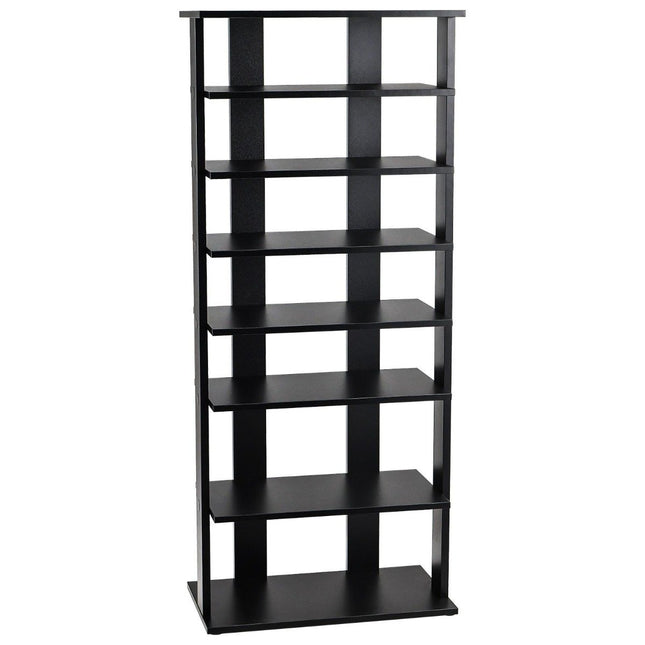 Height-adjustable 8-tier shoe stand made of wood, shoe rack, free-standing corner shelf, brown