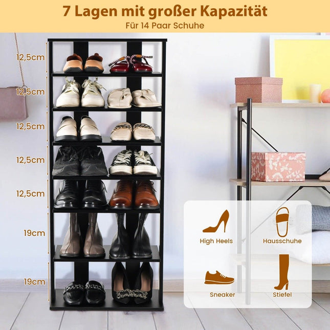 Height-adjustable 8-tier shoe stand made of wood, shoe rack, free-standing corner shelf, brown