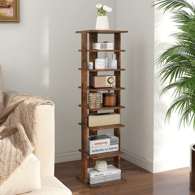 Height-adjustable 8-tier wooden shoe stand, space-saving shoe rack, brown