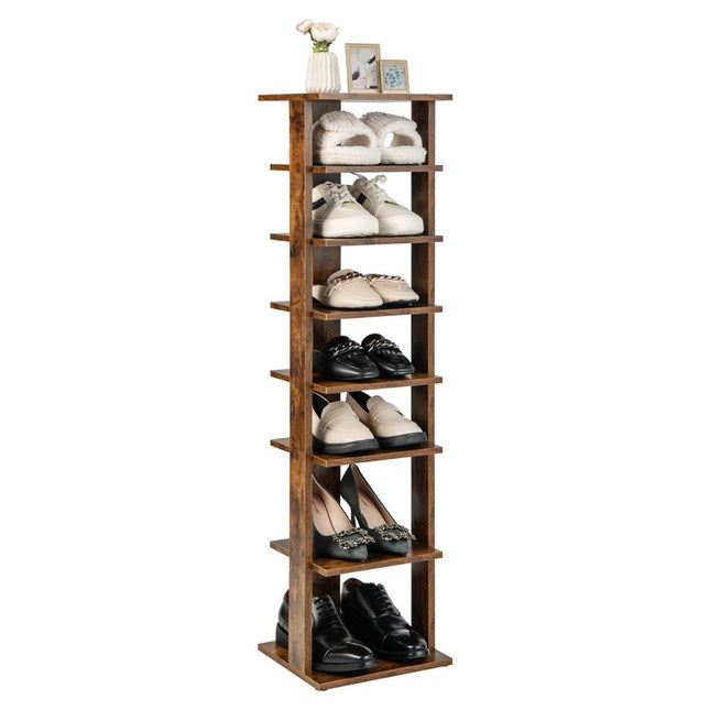 Height-adjustable 8-tier wooden shoe stand, space-saving shoe rack, brown