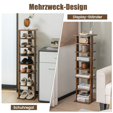 Höhenverstellbarer 8-stöckiger Schuhständer aus Holz, platzsparendes Schuhregal, braun