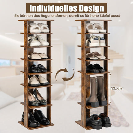 Höhenverstellbarer 8-stöckiger Schuhständer aus Holz, platzsparendes Schuhregal, braun