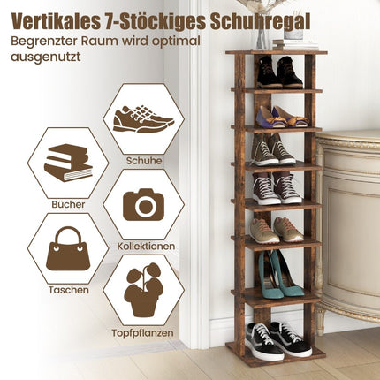 Höhenverstellbarer 8-stöckiger Schuhständer aus Holz, platzsparendes Schuhregal, braun