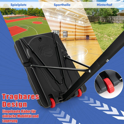Höhenverstellbarer Basketballständer Basketballkorb mit Standfuß &amp; 2 Rollen 105-260 cm Schwarz