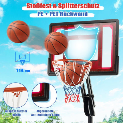 Höhenverstellbarer Basketballständer Basketballkorb mit Standfuß &amp; 2 Rollen 105-260 cm Schwarz